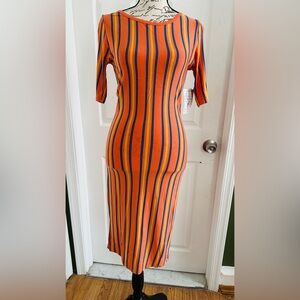 LuLaRoe dress: Featuring vibrant orange and blue stripes.